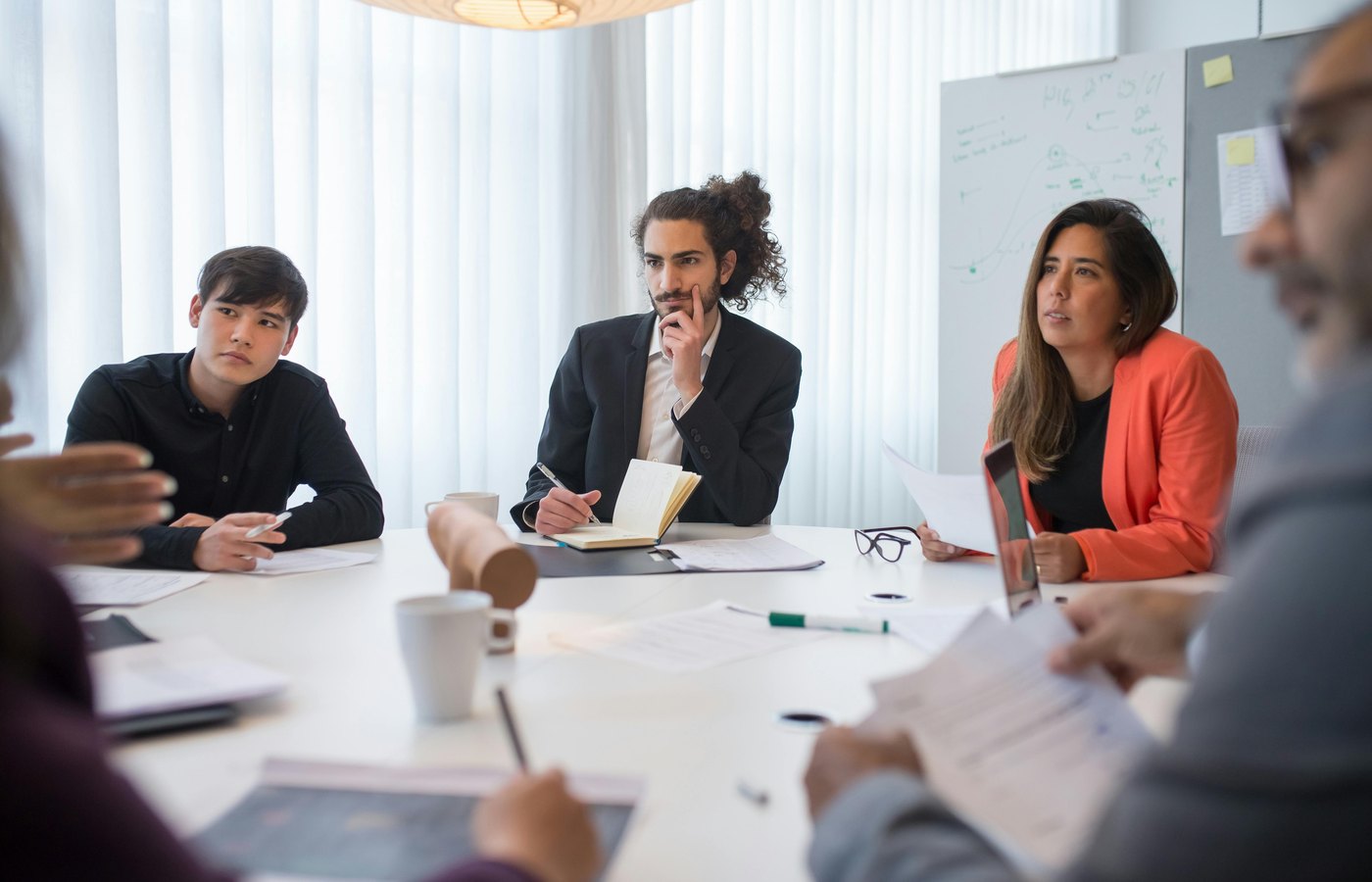 Business team discussing meeting requirements